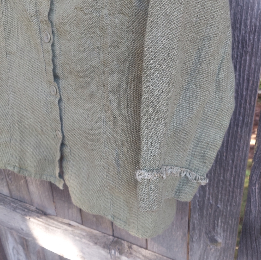 FLAX Sage Green Button Down Shirt M - Picture 3 of 4